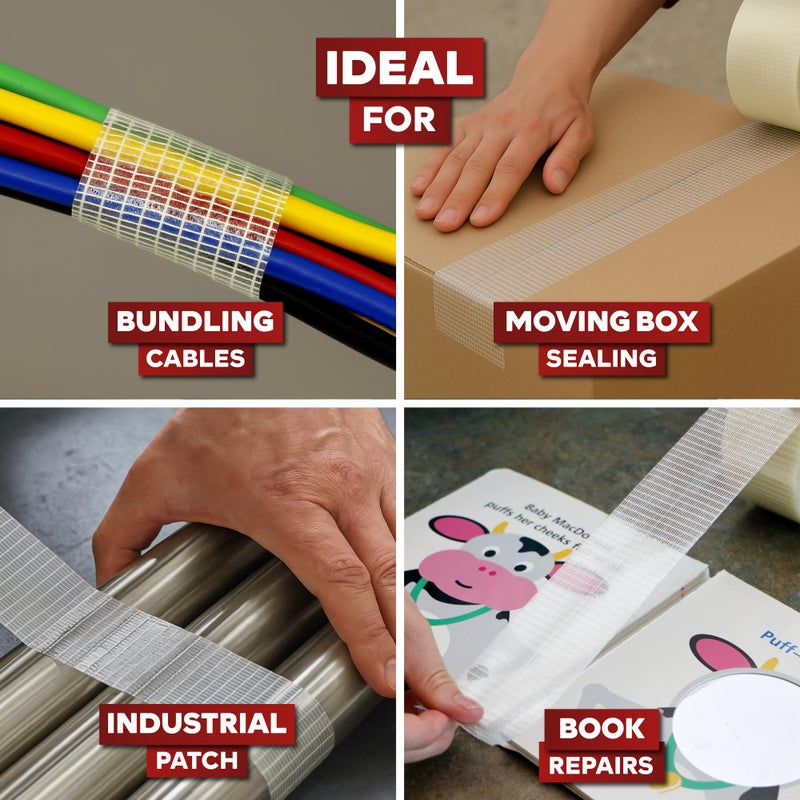 XFasten Clear Duct Tape, 2-Inches x 30 Yards, Easy to Tear Cotton Textile Tape for Commercial Use, Heavy-Duty Repair, Packing, and No Show Outdoor Repair- Residue-Free Hand Tearable Clear Duct Tape - Image 5